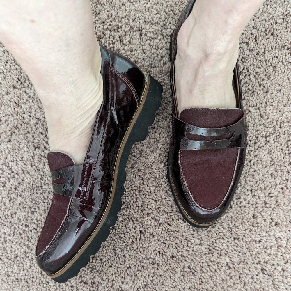 Earthies patent loafers. Braga. Wine. Sz 8. Replacement insoles. Great condition